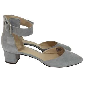 Nine West Dusty Blue Gray Suede Leather Block Heels Size 10